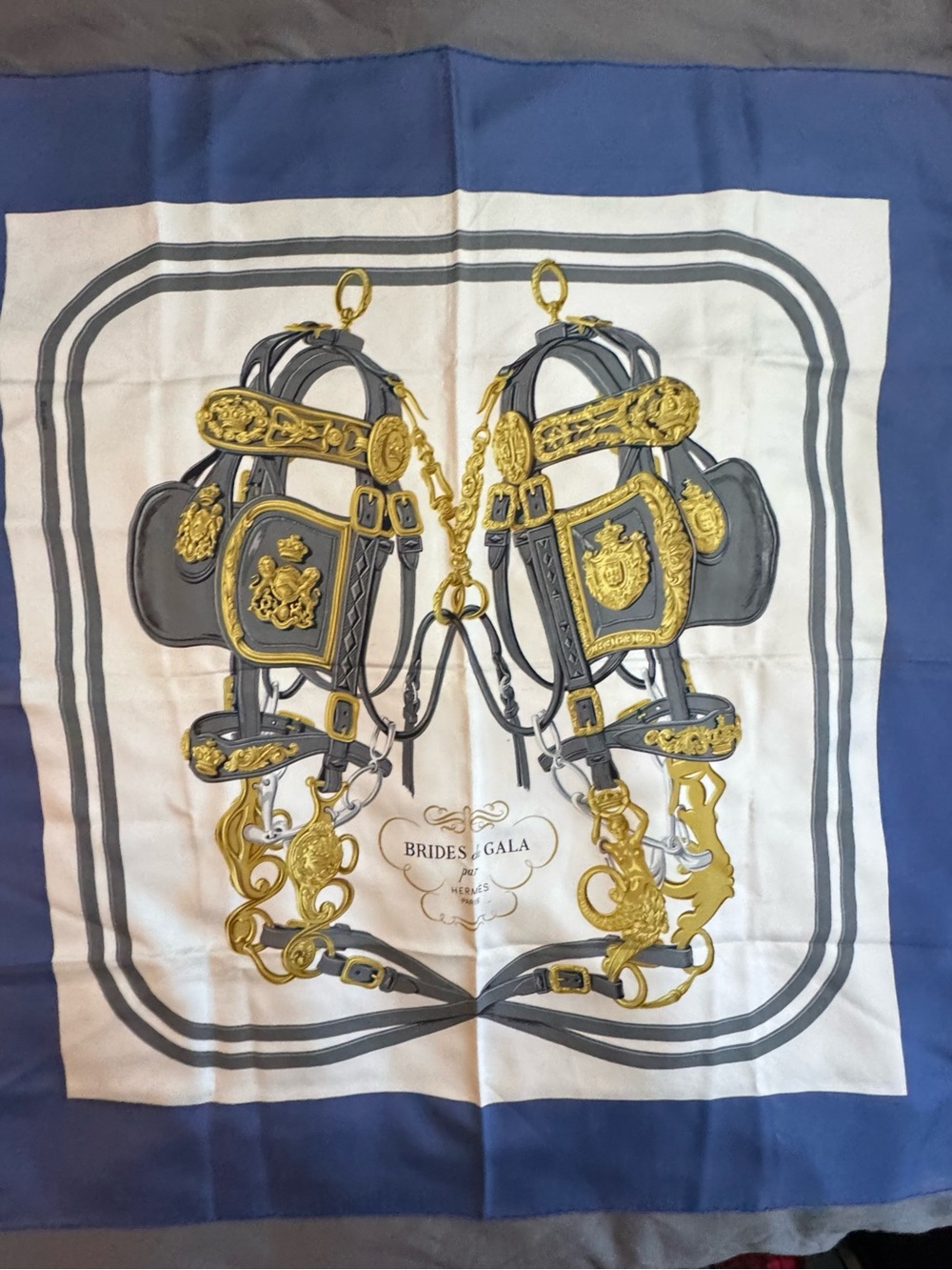 Hermes Brides de Gala Silk Scarf in Blue, White, Gold